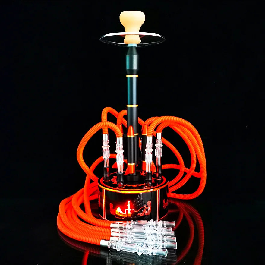 BGFHOOKAH 60CM Tall Shisha Party Set 6 Hose Hookah With 6 Pipe LED Light