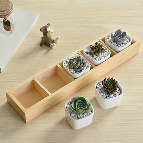JUNJI Multi Compartments Wood Display Tray Wooden Divided Storage Box Crafts Succulents