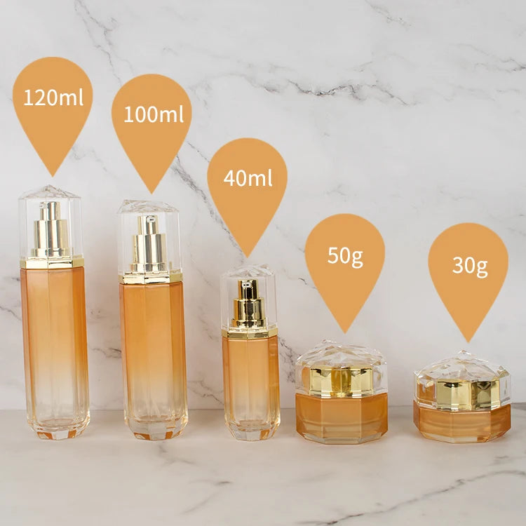Eco-Luxury Frosted Glass Skincare Cosmetic Packaging 50ml Flat Glass Bottles Lotion Pump Bottle Glass Bottle Set Skincare Set