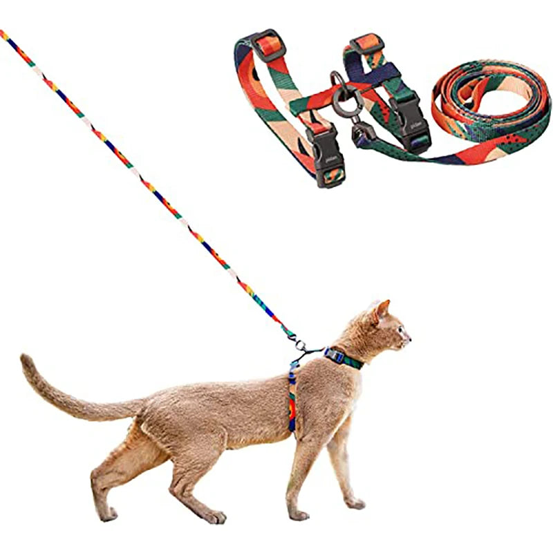 Adjustable Nylon Cat Harness & Leash Set H-Shape Small Pet Escape Proof Outdoor Travel Manufactured Camouflage Dog Harness Leash