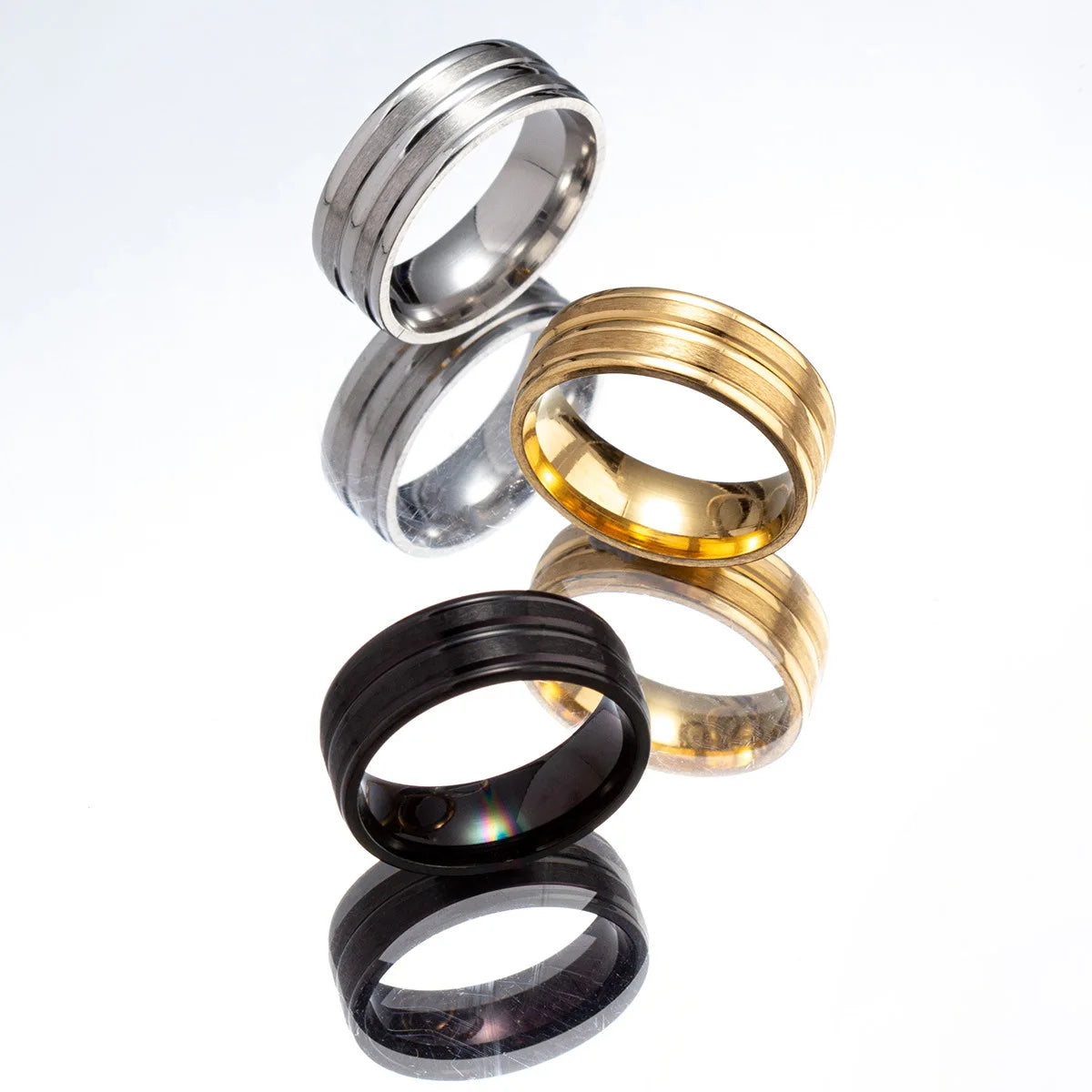 3 Colors Available Custom 8mm Wide Stainless Steel Frosted Ring for Mens Band Ring Hip Hop Jewelry