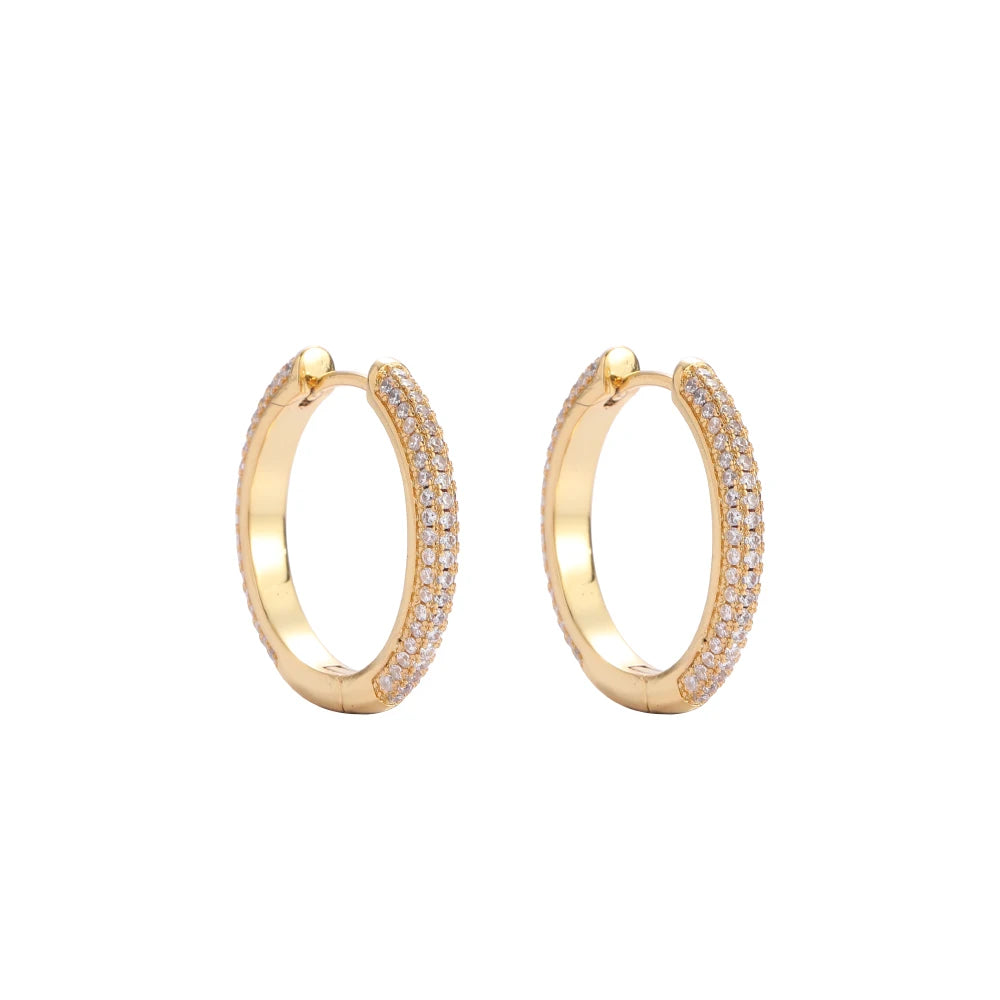 E055   25mm Bling Bling CZ  Earrings Brass Setting Zircon  Earrings Hip Hop  Iced Out
