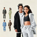 Puff Printing Zip up Pullover Heavyweight Unisex Oversized Hoodie and Jogger Set for Men