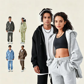Puff Printing Zip up Pullover Heavyweight Unisex Oversized Hoodie and Jogger Set for Men