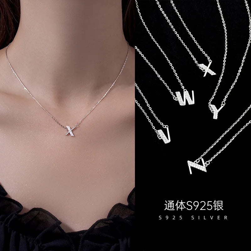 Fashion Jewelry Custom S925 Sterling Silver Diamond Crystal Initial Letter Name Necklace