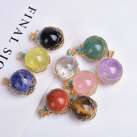 Natural Crystal Ball Pendant Mini Red Jasper Citrine Crystal Sphere Pendant