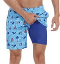 Men's Swim Shorts With Compression Liner 7 Inch Inseam Quick Dry Print Board Shorts