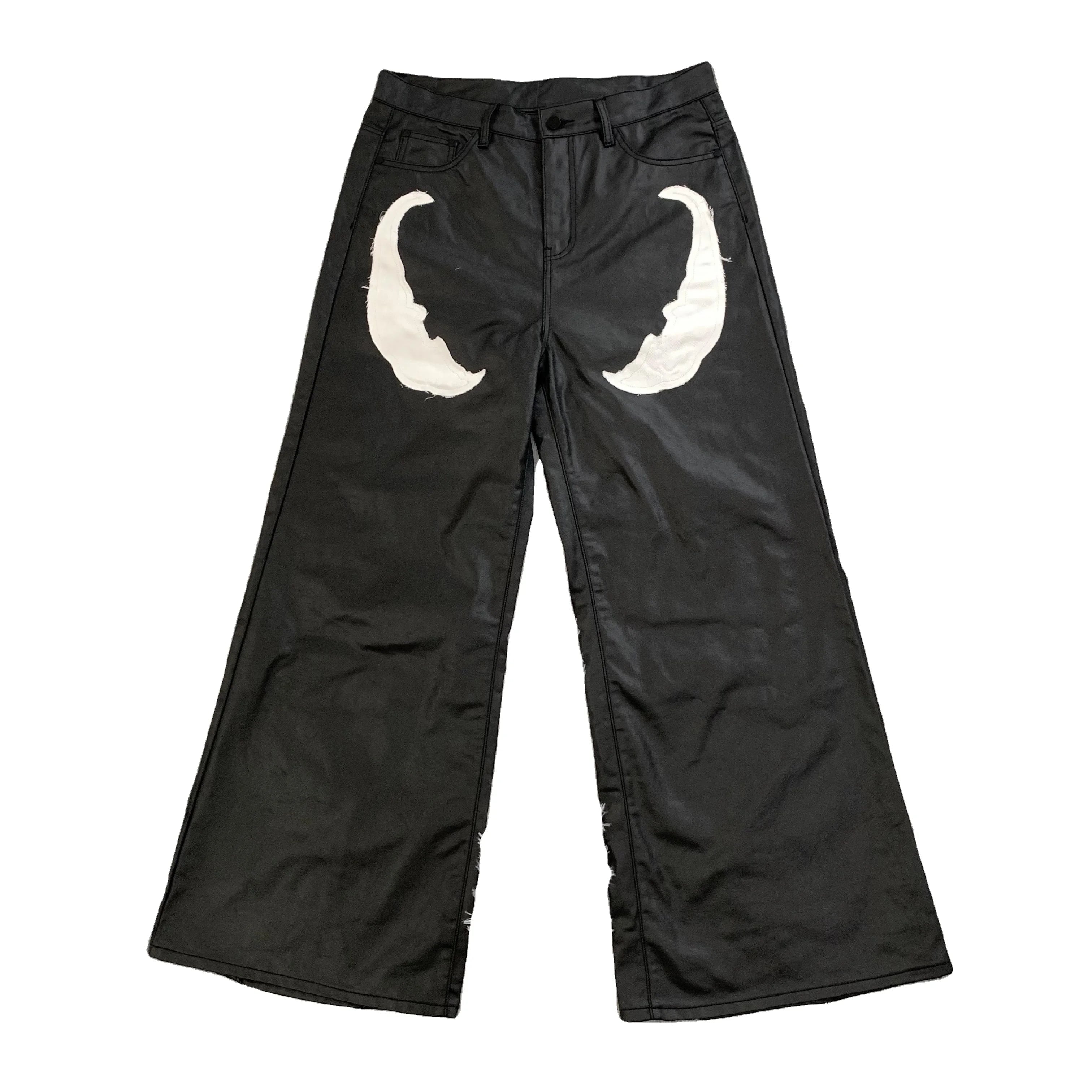 DENIMGUYS European American High Street Style Men's Embroidered Patched Loose Denim Pants Washed Waxing Jeans for Men
