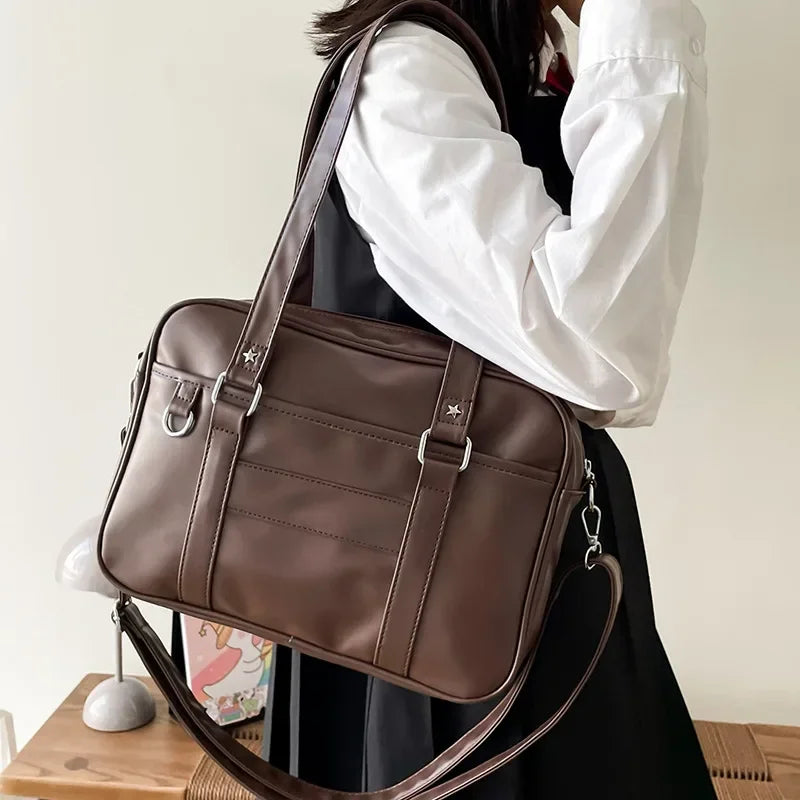 Japanese Style Women's JK Shoulder Bags Simple Female Uniform Bag Crossbody Bag Casual PU Leather Girls Handbags Laptop Tote