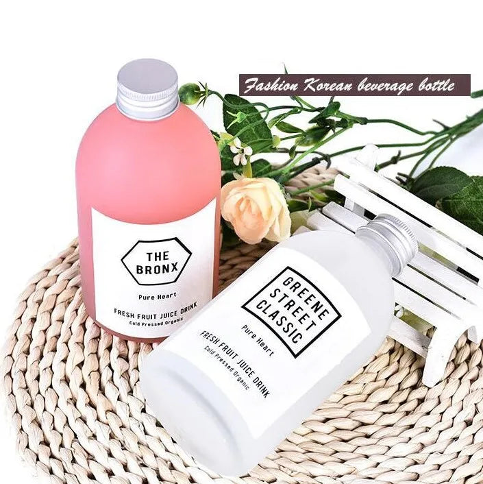 350ml 500ml Empty Small Mouth Clear Frosted Boston Round Beverage Juice Kombucha Glass Bottle with Screw Metal Cap Bulk EEM