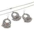 Fashion Retro Carved Round Hook Silver Earring Eardrop with Indian Ethnic Style Necklace Tassel Beads Dangle