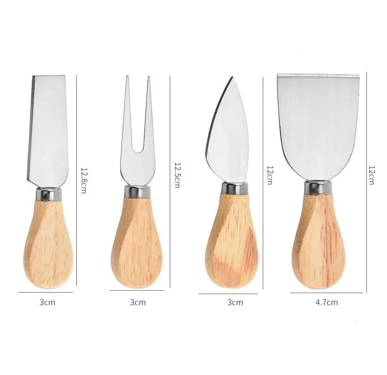 Cheese Knife Tool Set Wooden Handle Stainless Steel Cheese Knives Sets Butter Spreader Cutter Pizza Slicer