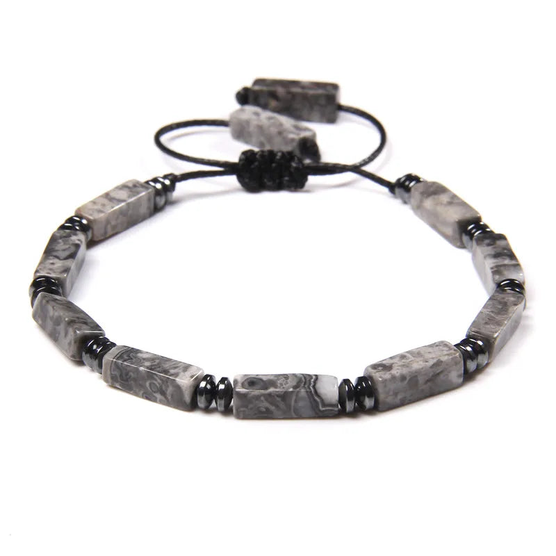 Rectangle Stone Beads Bracelets Men Hematite Bracelet Rope Adjustable Bracelet Jewelry for Women