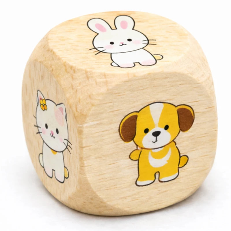 Factory Custom Printed Wooden Dice Cute Animal Pattern for Kids Early Learning Board Games Children Craft Bulk OEM Supported