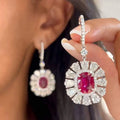 CAOSHI Customable Gorgeous Flowers Design Red Oval Crystal Cubic Zirconia Dangle Earrings for Trendy Women Wedding Drop Earrings