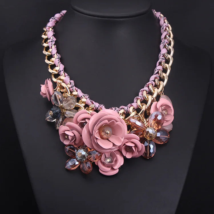 Boho Jewelry Religious Zodiac Floral Pattern Link Chain Statement Necklace