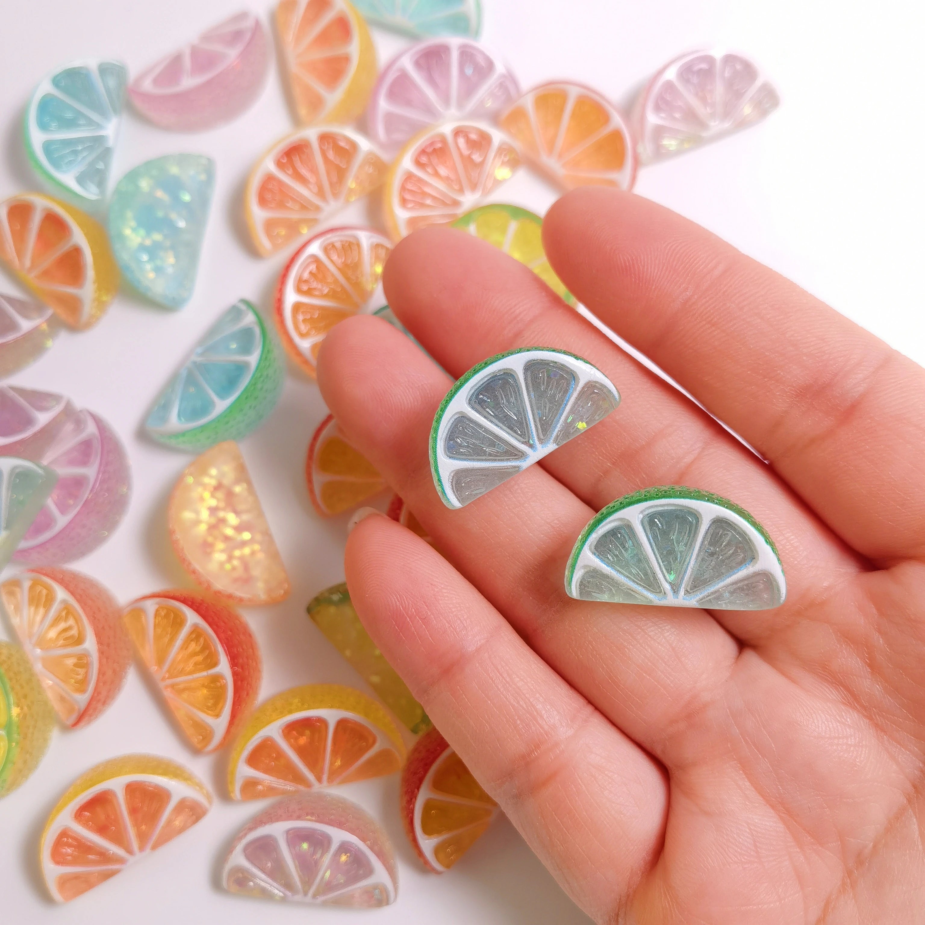 100pcs Kawaii Slime Charms Simulated Lemon Fruit Resin Flatback Cabochon Miniature for Craft Keychain Earrings Scrapbook Decor