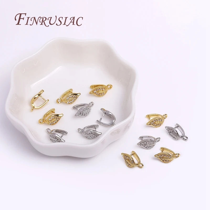 18K Real Gold Plated Zircon Leaf Shape Steel Clamp Pinch Clip Pendant Bails DIY Earring Making Accessories Jewelry Findings