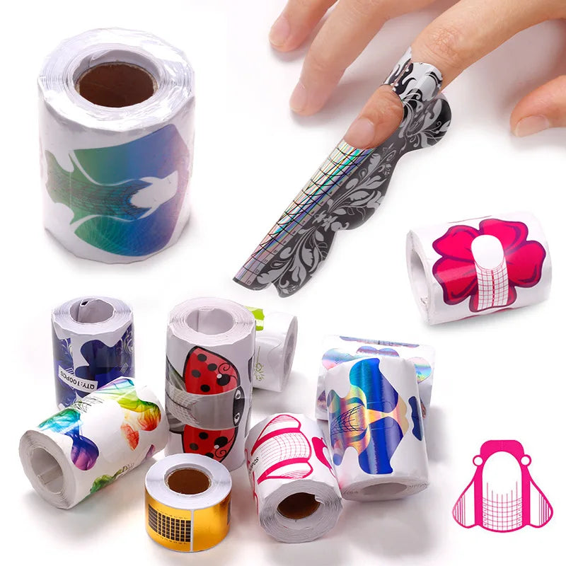 Customizable Paper Nail Form Roll Extension 100 Pcs Nail Gel Tip Forms PVC Sticker Acrylic UV Gel Nail Extension