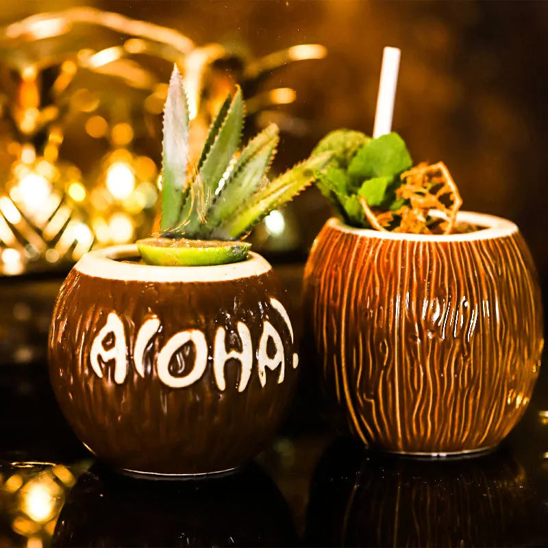 Custom Outdoor Tiki Cocktail Glass Bar Ceramic Coconut Cup Hawaii Ceramic Tiki Mug Drinking Mug