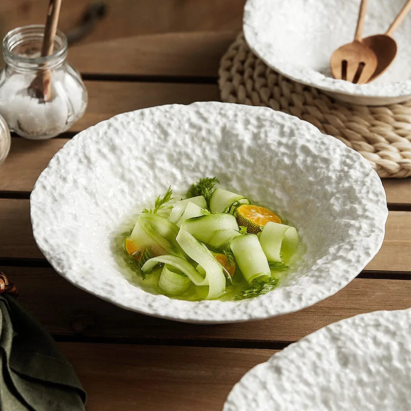 Factory Customized Luxury Matte Black Deep Soup Plate Retro White Salad Irregular Flat Stone Bowl Matte Plates Dishes Plates