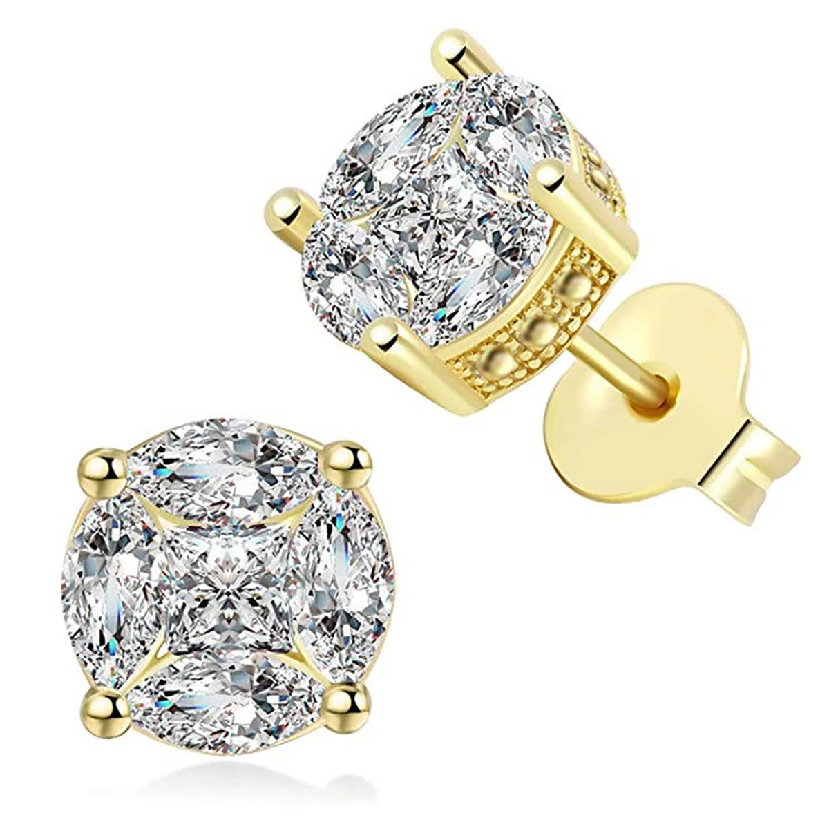 Huitan Customized Women's Luxury Earring Jewelry for Exquisite Gold Plated Round Sparkling Cubic Zirconia Stud Earring for Women