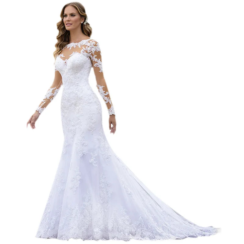 Guangzhou Auyan 2024 Long Sleeve Lace Bridal Gown Detachable Train Crystal Flower Decoration Five Stars Wedding Dress Review