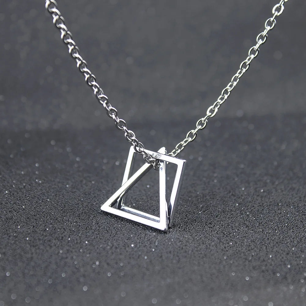Hip Hop Unisex Alloy Long Pendant Necklace with Geometric Triangle and Square Design Trendy Cool Jewelry