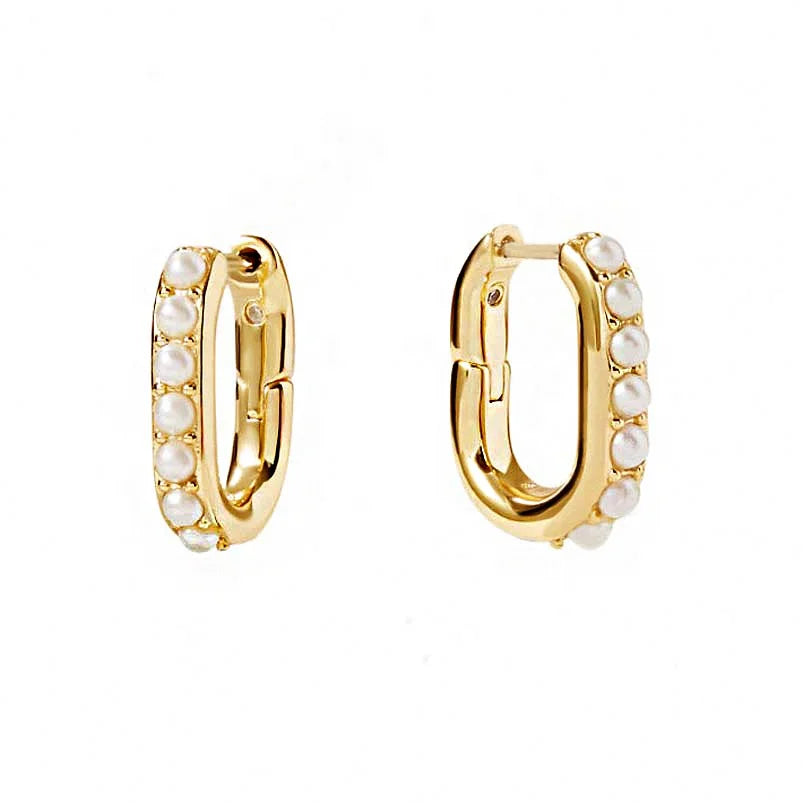 Gemnel Best Choice Daily Wearing Design Best-selling 925 Gold Plated 7 Mini Pearl U Shape Hoop Earrings