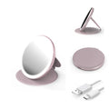 Cosmetic Mirror Metal Frame Leather Shell with LED Light Portable Pocket Foldable Round Handheld Single-Sided Mirror