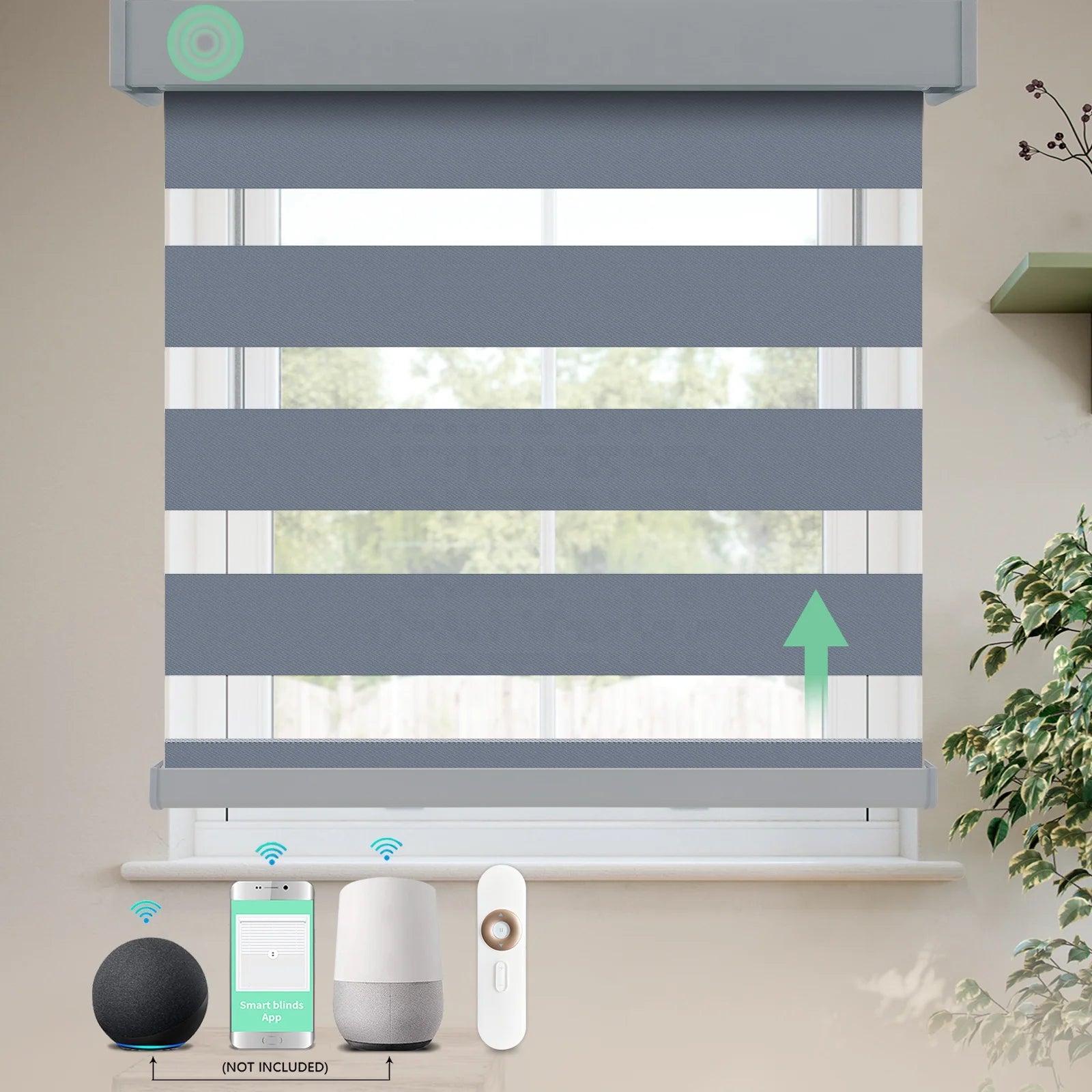 Alexa-Compatible Blackout Zebra Roller Shades Smart Automatic Motorized Zebra Blinds Remote Control for Home Windows