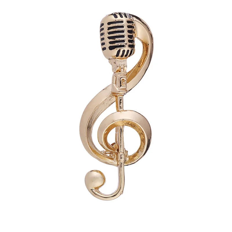 Fashion Female Simple Musical Note Brooch Cardigan Buckle Suit Microphone Corsage Male Coat Lapel Pin Metal Brooch