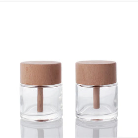 Custom 50ml Glass Aromatherapy Bottle Round Glass Bottle with Wooden Lid Aroma Glass Perfume Bottles