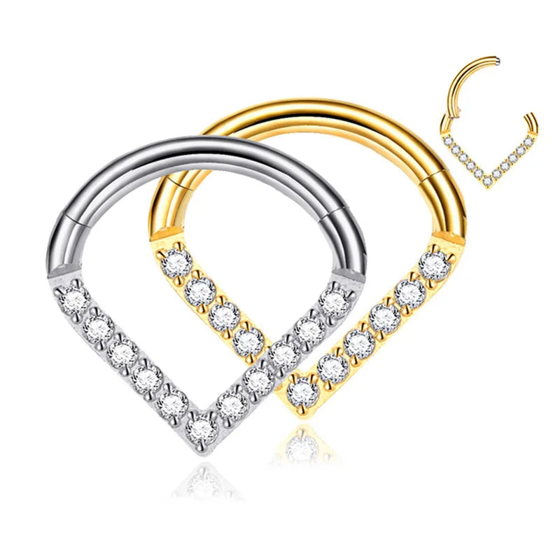 14K Lobe Piercing Earring 316L Stainless Steel Cartilage Nose Ring Water Drop Shaped Crystal Solid Gold Jewelry Stone Material
