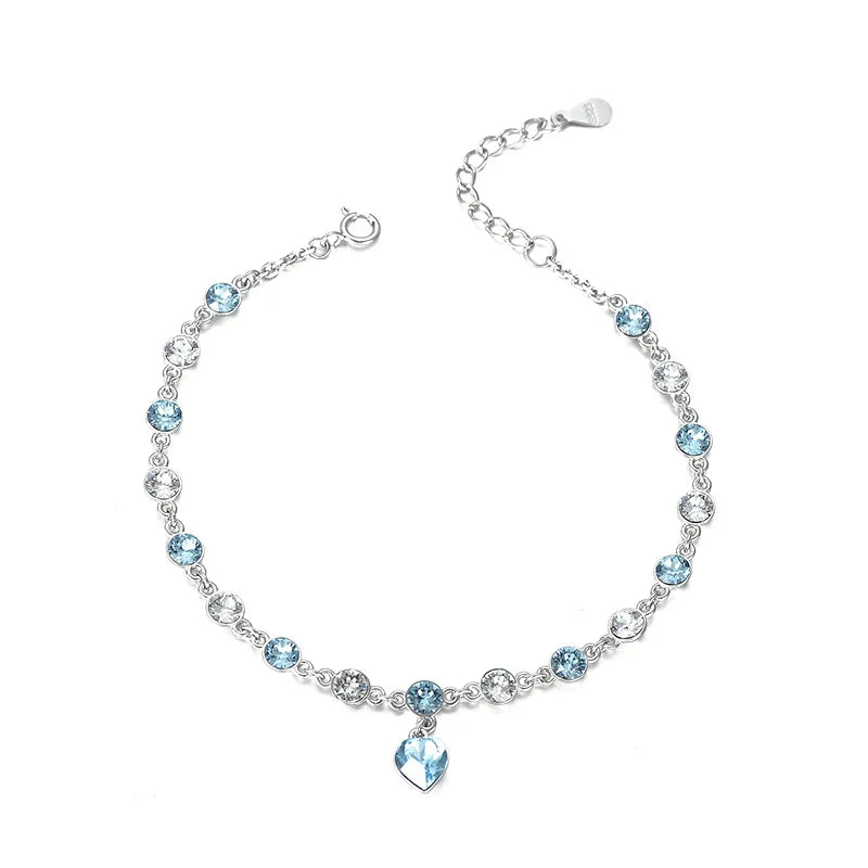 RINNTIN SWB01 Accessories Women 925 Sterling Silver Jewelry Rainbow Crystal Charm Bracelet