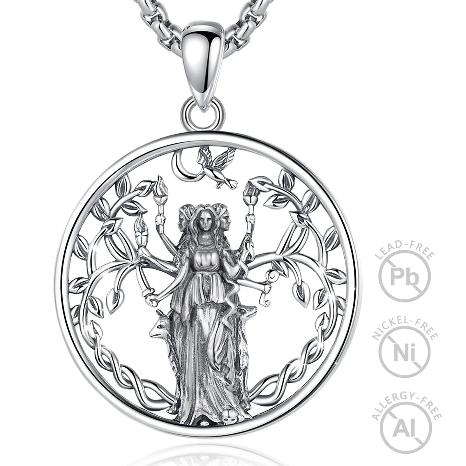 Merryshine Handcrafted 925 Sterling Silver Pagan Amulet Wiccan Pentagram  Hecate Triple Moon Goddess Pendant Necklace