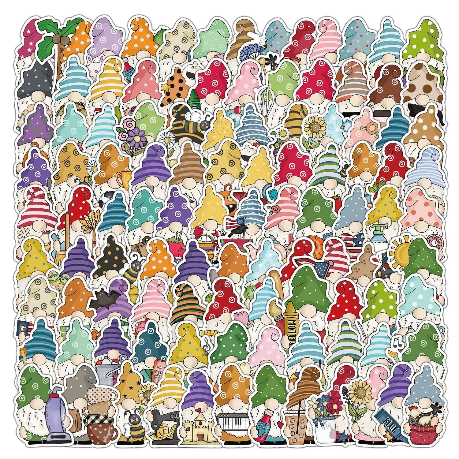 100PCS Not repeat cute cartoon funny colorful Easter gnome dwarf sticker