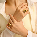 INS Wide Band Rings for Girls 18k Gold Plated Stainless Steel Bright Surface Wide Rings Fashion Jewelry Women