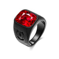Fashion New Design Men Stainless Steel Ring Vintage Black Band Ring With Red Stones Men's Ring