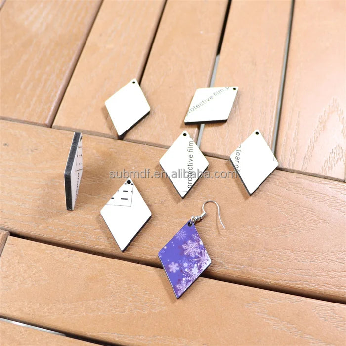 MDFSUB European and American Fashion Wooden Sublimation Earring Blank Personalized White Blank Sublimation MDF Wooded Earrings
