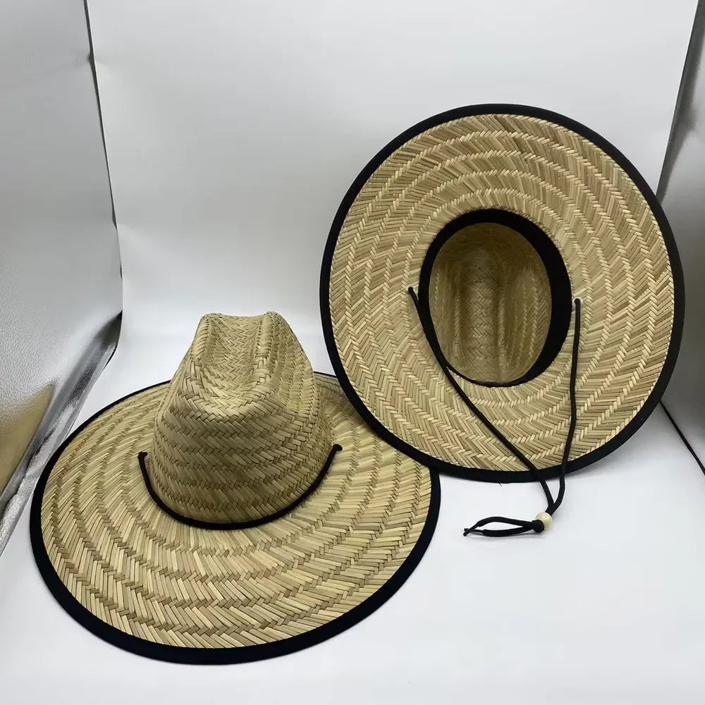 Wholesale Vintage Summer Windproof Straw Hats Wide Brim Women Men Chin Strap Straw Boater Hats with Custom Logo