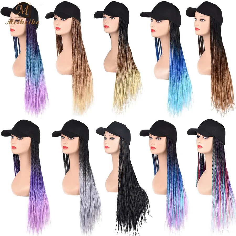 Hot Selling Hot Long Synthetic Baseball Cap Wig with Braided Box Braids Wigs for Afro Women Daily Wear White Hat Wig Adjustable