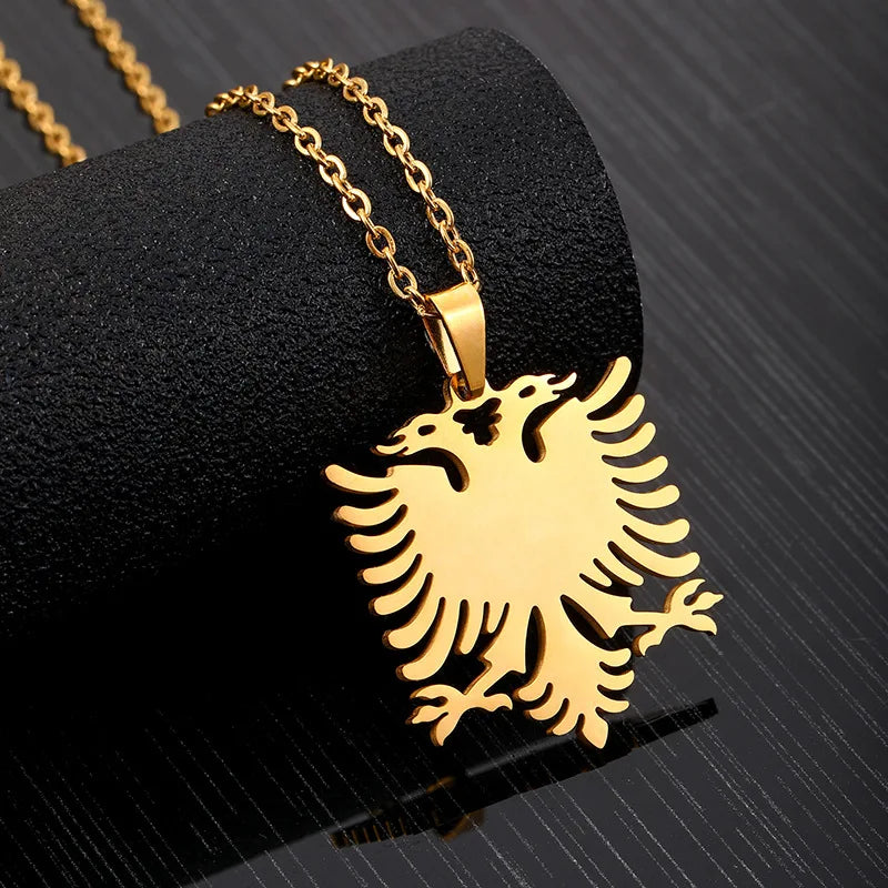 Manufacturer Stainless Steel Silver 18K Gold Albania Eagle Flag Necklaces the Republic of Albania Flag Map Pendant Necklace