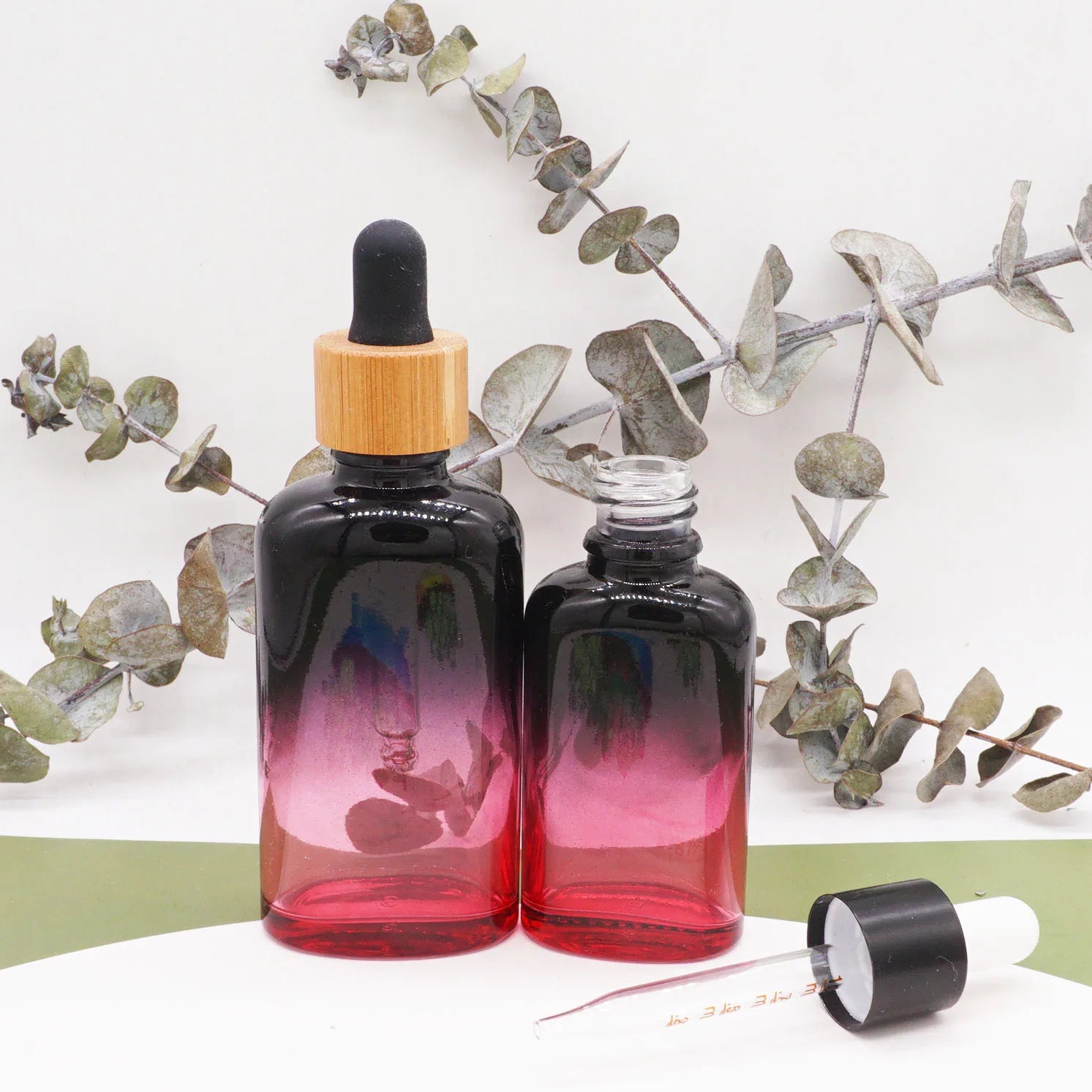 Empty Oil Cosmetic Packaging 30ml 100ml Frosted Glass Dropper Bottle for Serum with Bamboo Dropper Lid