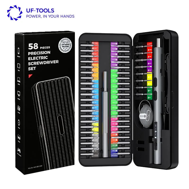 Mini Electric Precision Screwdriver Kit 58 1Electric LED Light Cordless Rechargeable DIY Industrial Grade Aluminium Alloy Handle