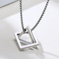 Hip Hop Style Men's Titanium Steel Triangle Square Geometric Pendant Long Link Chain Necklace for Anniversary