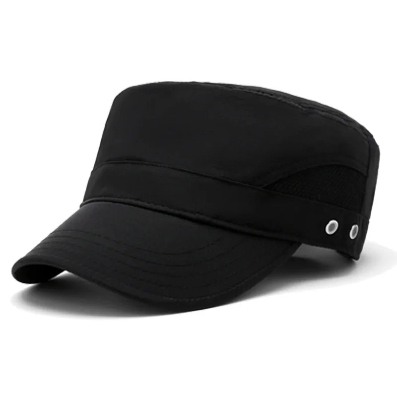 Black Waterproof Baseball Cap Men's Flat Top Baseball Hat Black Flat Top  Hat for Sports Sun protection Flat Top Hat