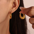 Jewelry Simple Stainless Steel U-Shaped Texture Golden Plated 18K Real Gold Hoop Earrings for Girl Daily Wear