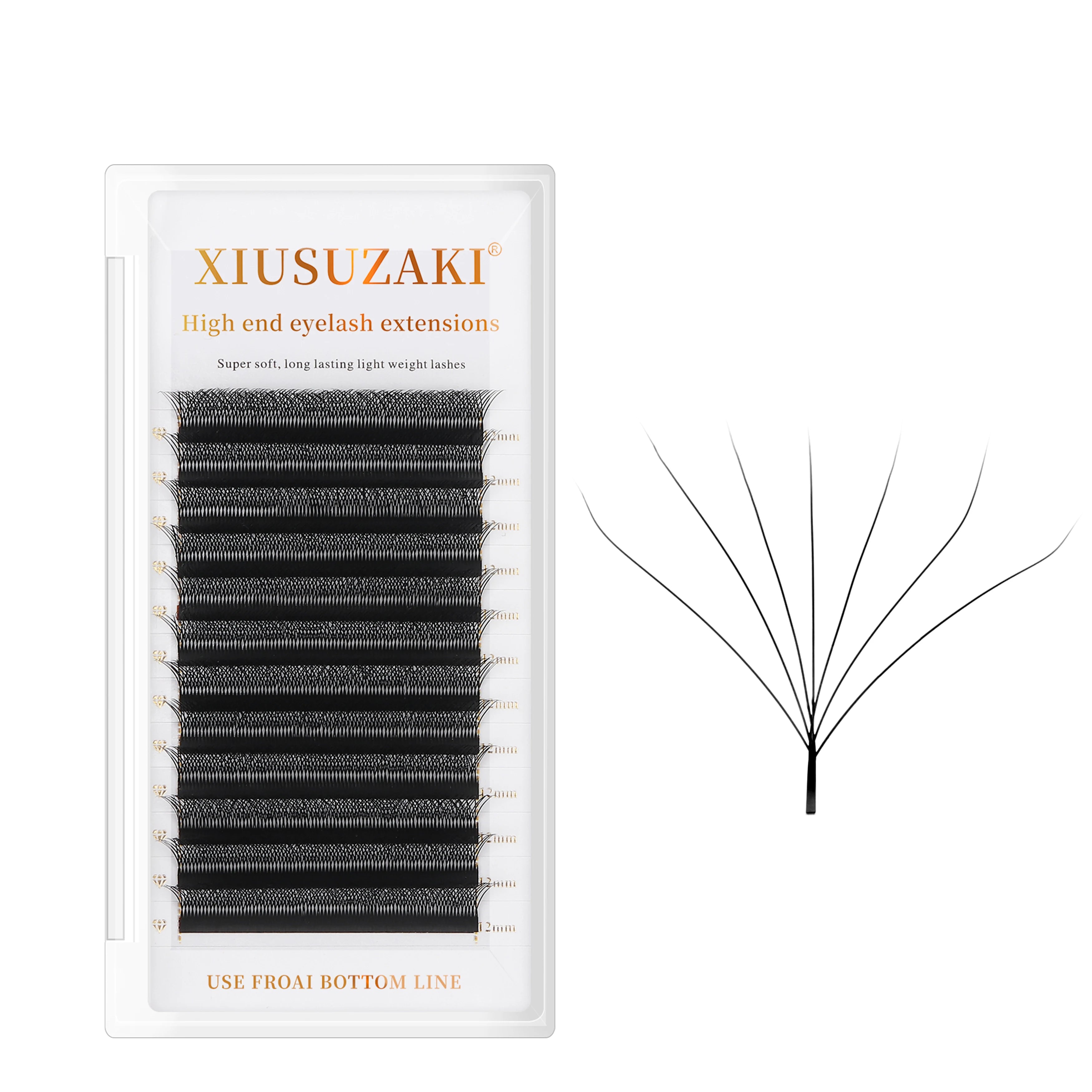 XIUSUZAKI 7D W Shaped Bloom Automatic Flowering Premade Eyelashes Extensions Natural Soft Light High Lashes 7D W Lashes