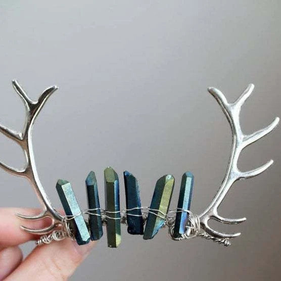 DIY Hotest Item Plating Color Antlers Accessories Green Crystal Hair Comb Crystal Crafts